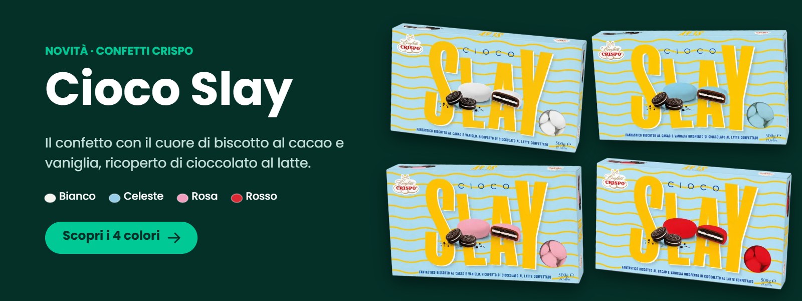 Confetti Crispo Cioco Slay nei colori bianco, celeste, rosa e rosso
