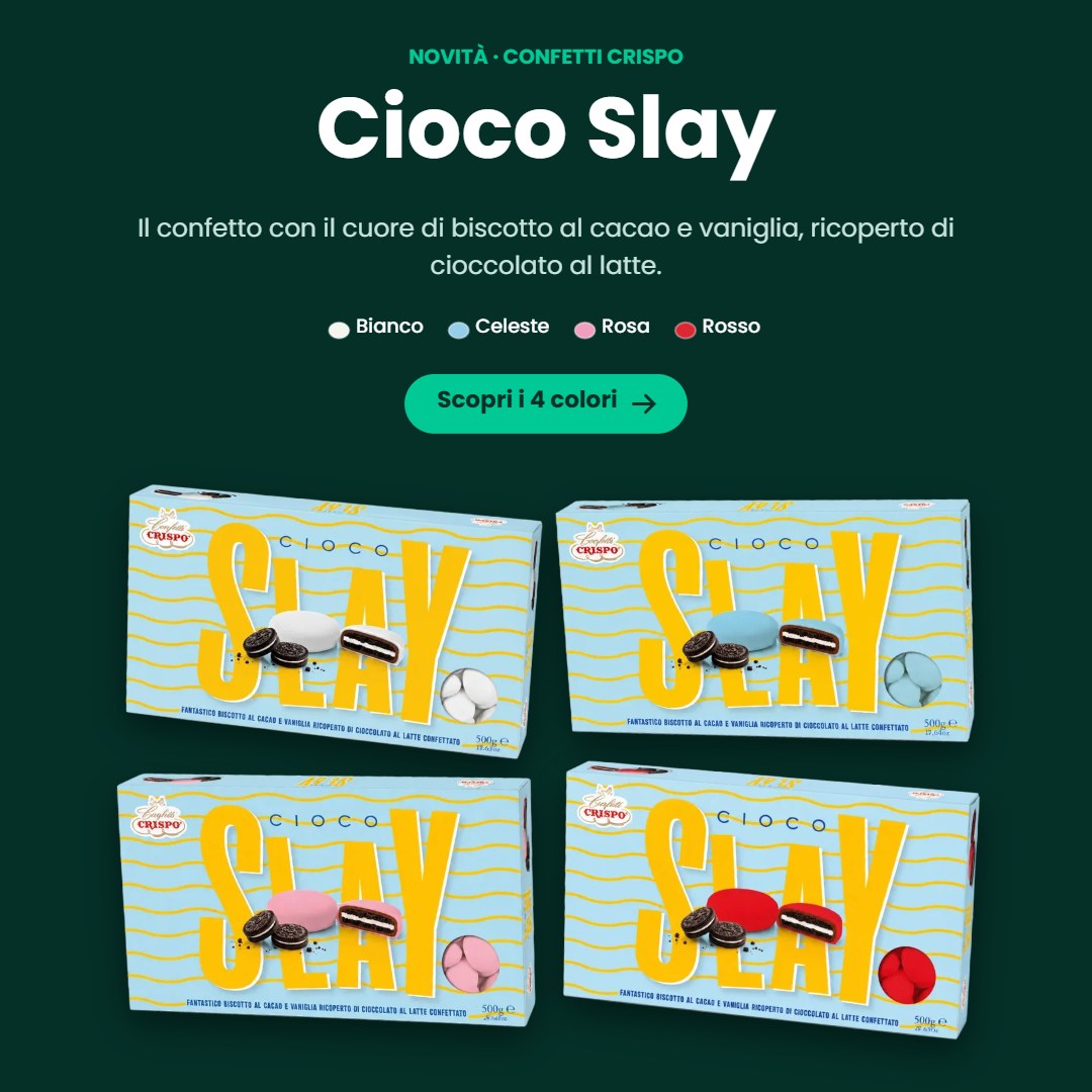 Confetti Crispo Cioco Slay nei colori bianco, celeste, rosa e rosso